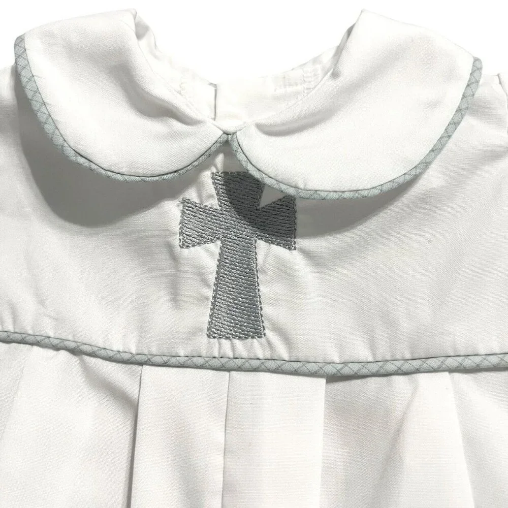 NEW Zuli Kids NEWBORN NB White Embroidered Cross Long Bubble Romper